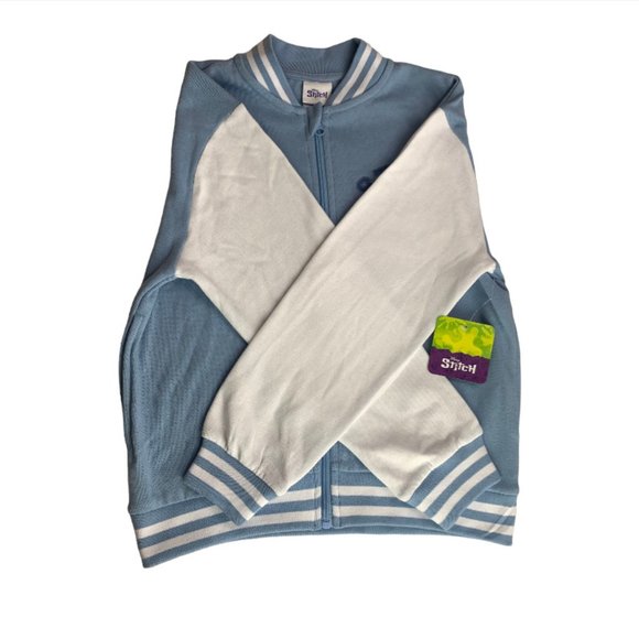 Disney Stitch Girls Blue & White Zip Up Varsity Jacket Size 10/12 NWT - Picture 2 of 6